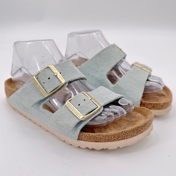 Birkenstock Shoes - Birkenstock Arizona Light Blue Suede Soft Footbed Sandals Size 38